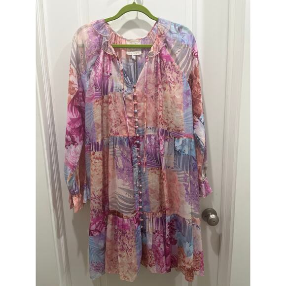 NWT Johnny Was Etta Floral Cotton-Silk Mini Dress Sz L - Picture 2 of 14
